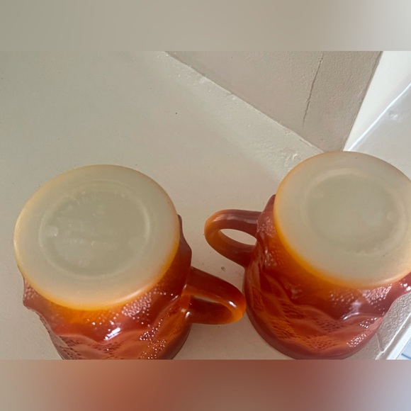 Vintage Anchor Hocking Fire King Orange Ombre Kimberly Diamond Mugs Set of 2 - Picture 6 of 7